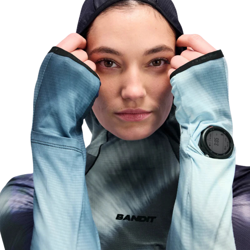 BANDIT RUNNING Women's AuraGrid™ Hooded Performance Top - Storm Multi