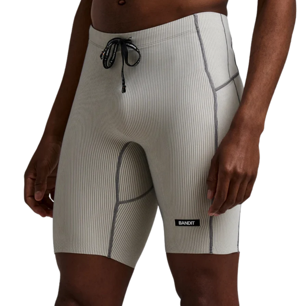 Bandit Running Striped Cadence™ Half Tights - Plaster/Slate