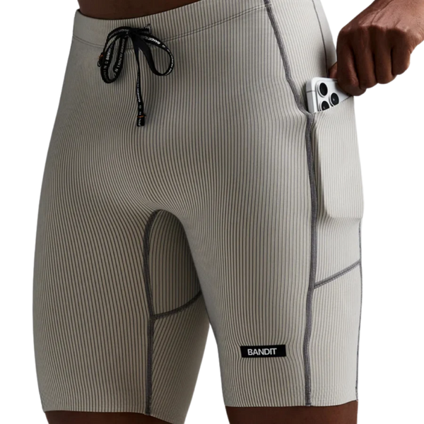 Bandit Running Striped Cadence™ Half Tights - Plaster/Slate