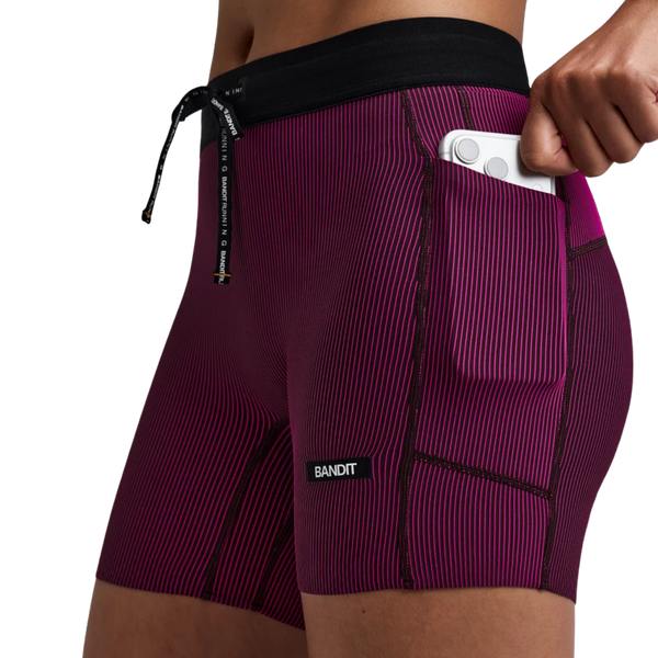 Bandit Running Women's Striped Cadence™ 5" Compression Shorts - Espresso/Azalea -
