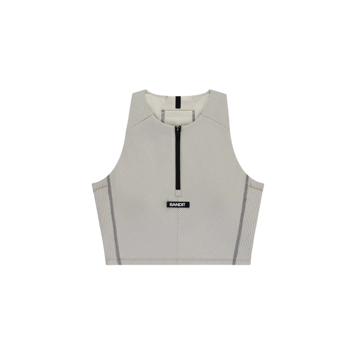 Bandit Running Women's Striped Cadence™ Zip Front Race Crop - Plaster/Slate