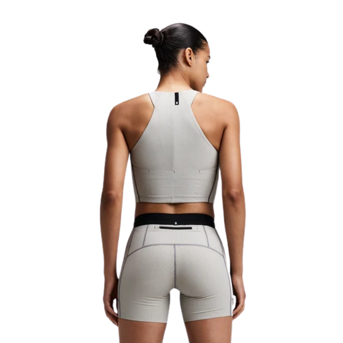 Bandit Running Women's Striped Cadence™ Zip Front Race Crop - Plaster/Slate