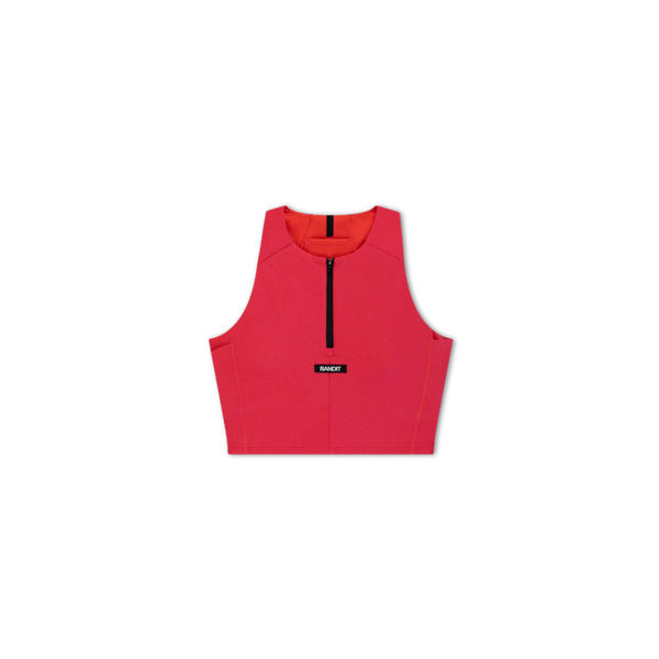 Bandit Running Women's Striped Cadence™ Zip Front Race Crop - Poppy/Azalea