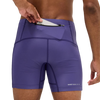 Purple athletic shorts with a pocket on a white background
