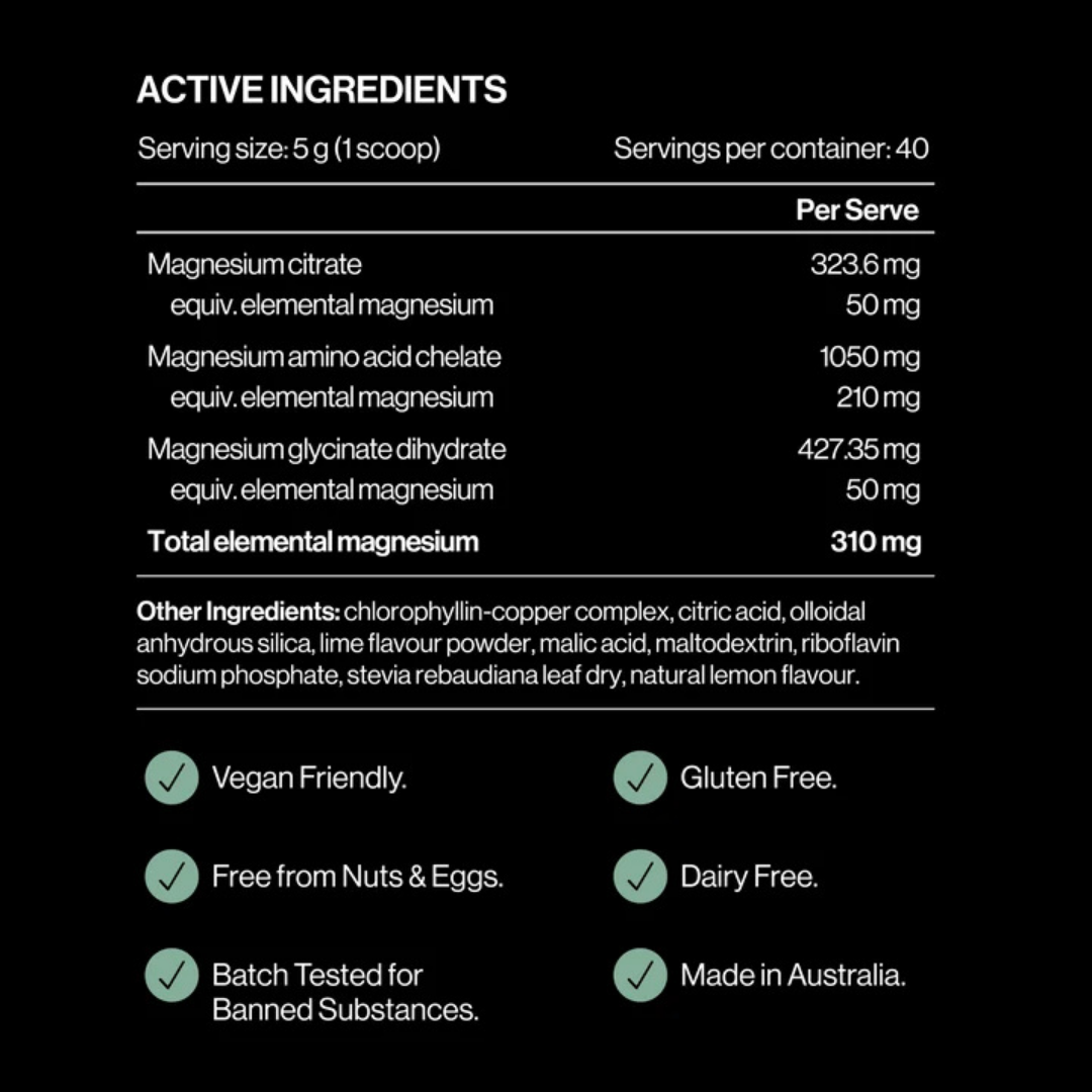 PILLAR TRIPLE MAGNESIUM POWDER - Lemon Lime - Pouch (40 Serves)