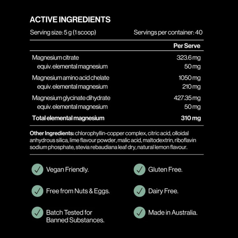 PILLAR TRIPLE MAGNESIUM POWDER - Lemon Lime - Pouch (40 Serves)