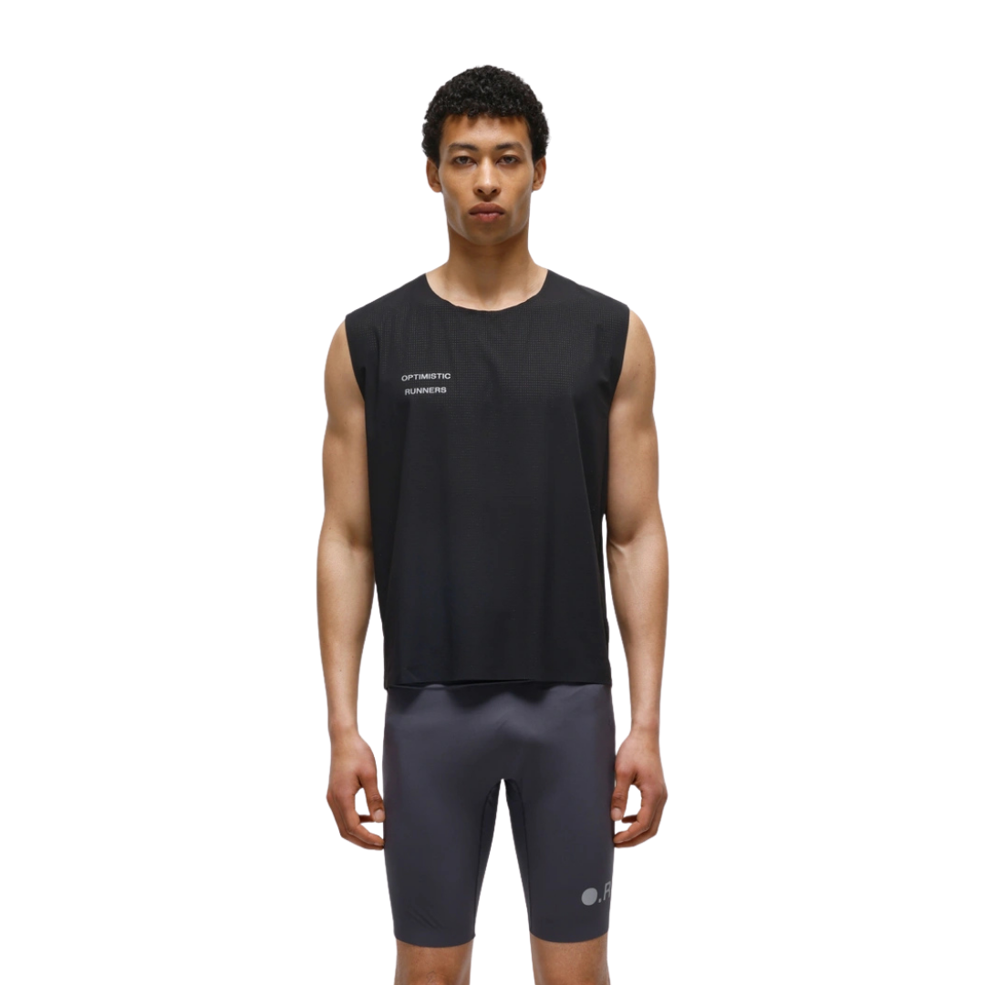 OPTIMISTIC RUNNER Perforated Crop Tank Top - BLACK