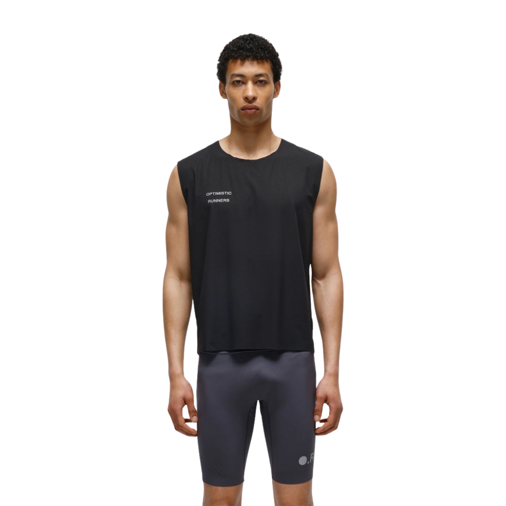 OPTIMISTIC RUNNER Perforated Crop Tank Top - BLACK