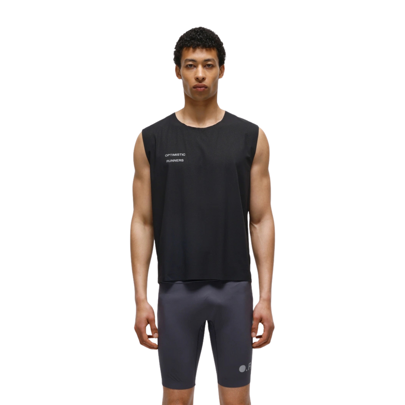 OPTIMISTIC RUNNER Perforated Crop Tank Top - BLACK