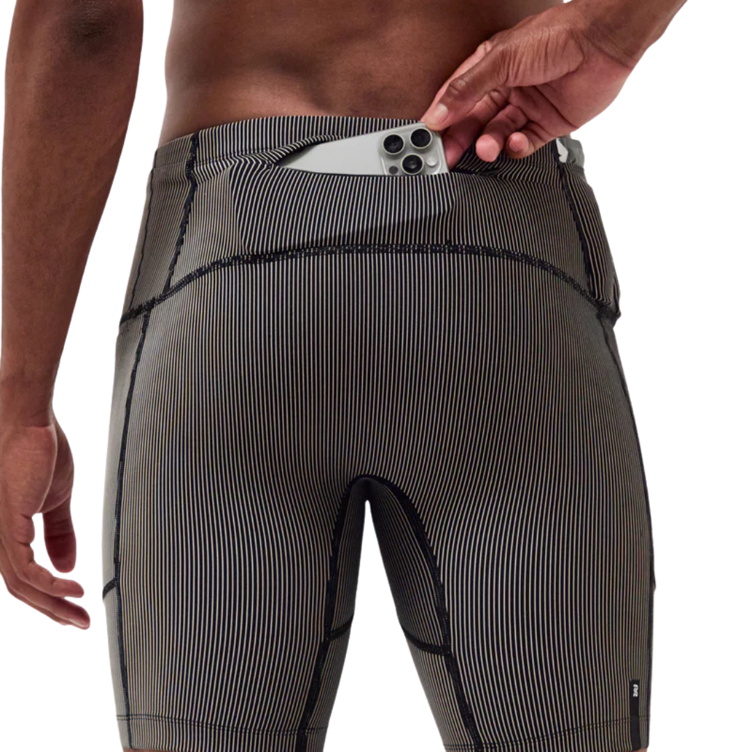 Bandit Running Striped Cadence™ 7 Pocket Half Tights - Black with Chalk