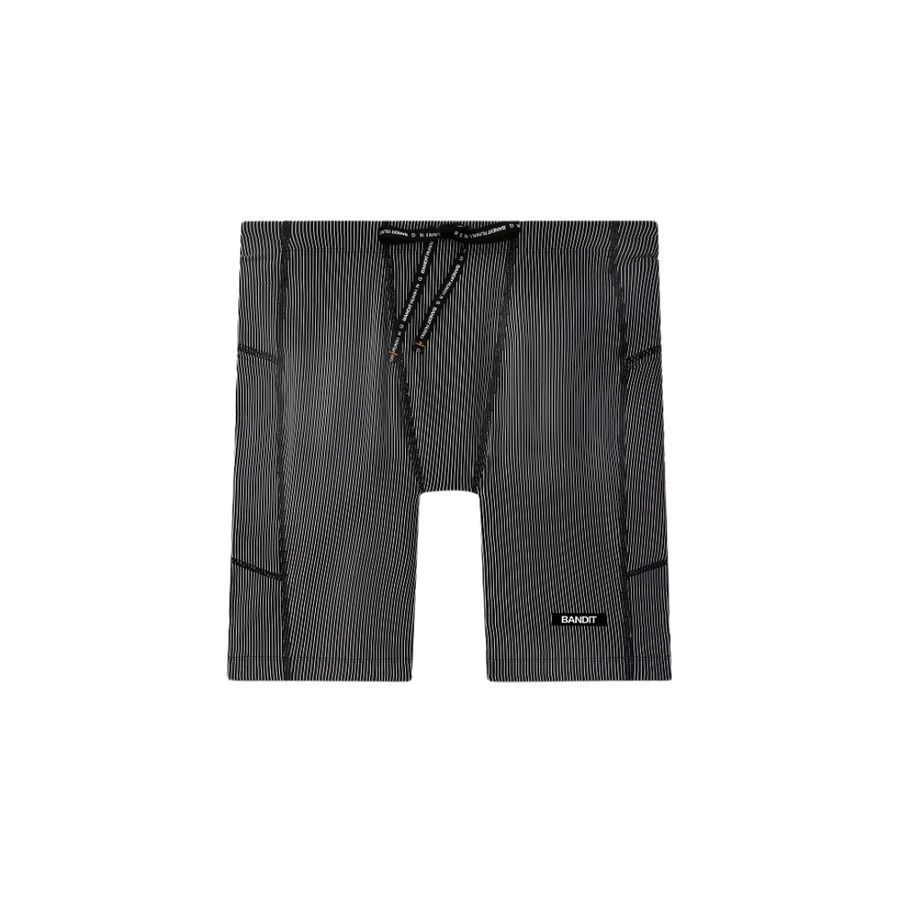 Bandit Running Striped Cadence™ 7 Pocket Half Tights - Black with Chalk