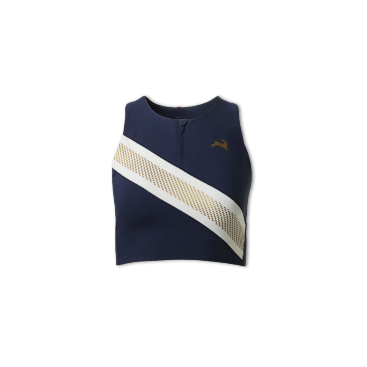 Tracksmith Women's Strata Zip Bra Navy/Ivory/Gold